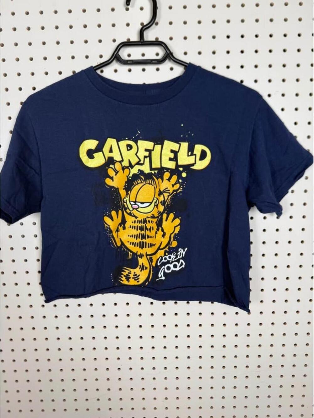 Garfield Lookin Good Navy Crop Top Tee womens Large